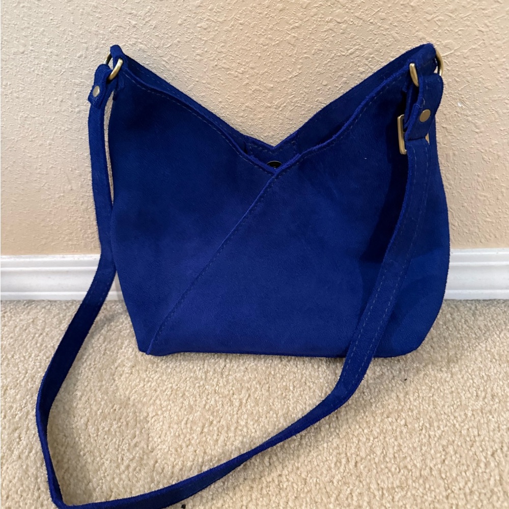 Portland Leather Naomi Shoulder/Crossbody Bag, Blue Suede, Small - Picture 2 of 3